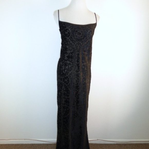 Emanuel Ungaro black burn out velvet maxi spaghetti straps evening party dress M - Picture 3 of 7